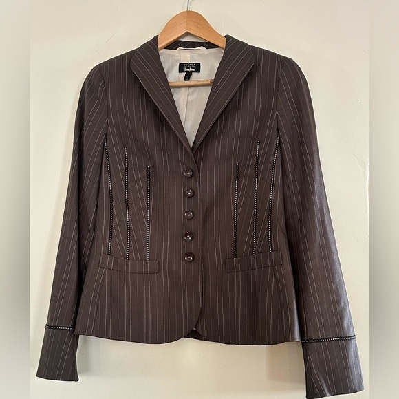 Escada Pinstripe Silk Wool Blazer S Tailored Minimalist Business Quiet Luxury - Picture 2 of 11